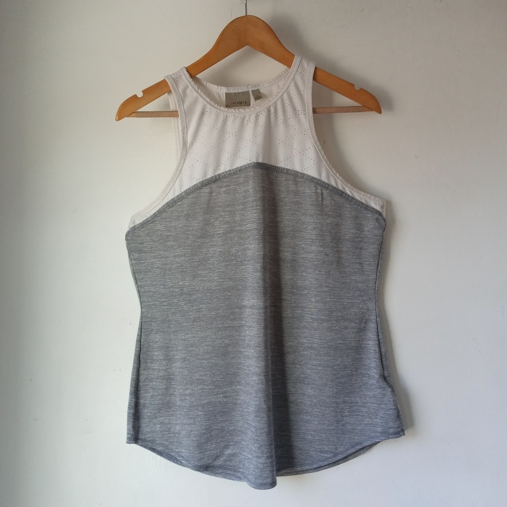Athleta M White Grey Racerback Tank Top
